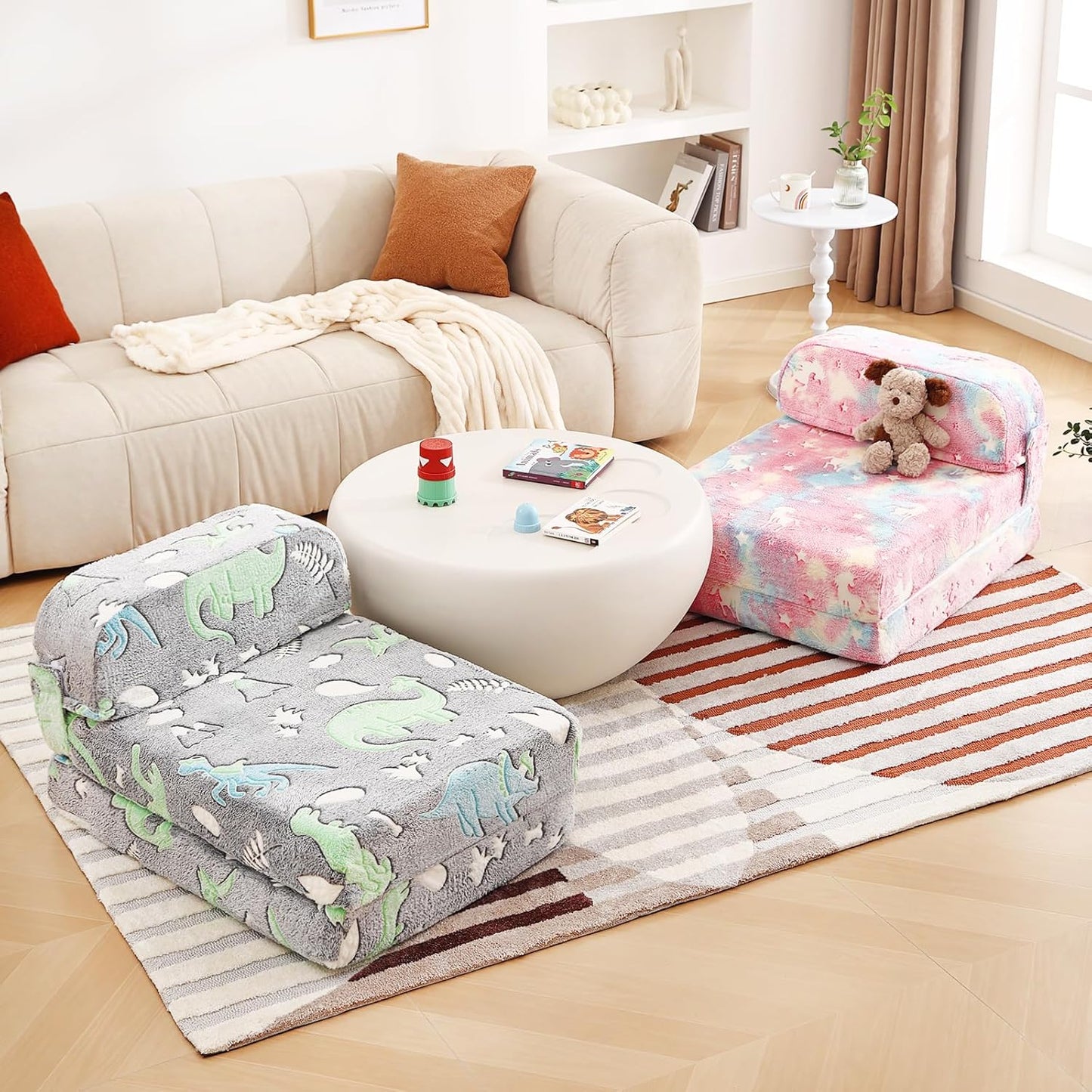 Tiita Folding Sofa Bed for Kids, Toddler Fold Out Couch Bed with Removable Cover, Kids Futon Sleeper Chair Folding Bed Mattress for Kids Room, Living Room, Guest Room,Colorful