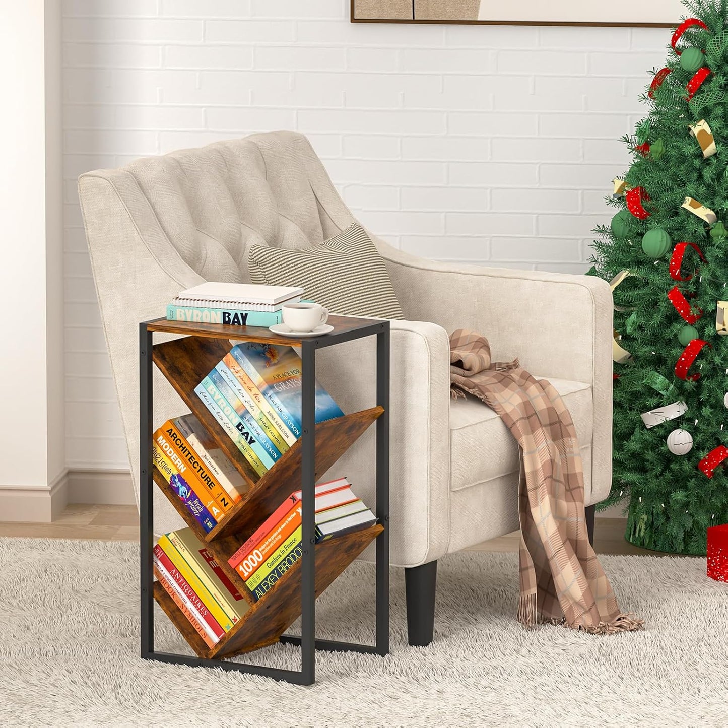 Small Bookcase - 5 Tier Tree Bookshelf with EVA Pads, Book Shelf for Small Spaces Bookshelves Wooden Book Storage Organizer Shelves for Hardcover Books Bedroom Living Room