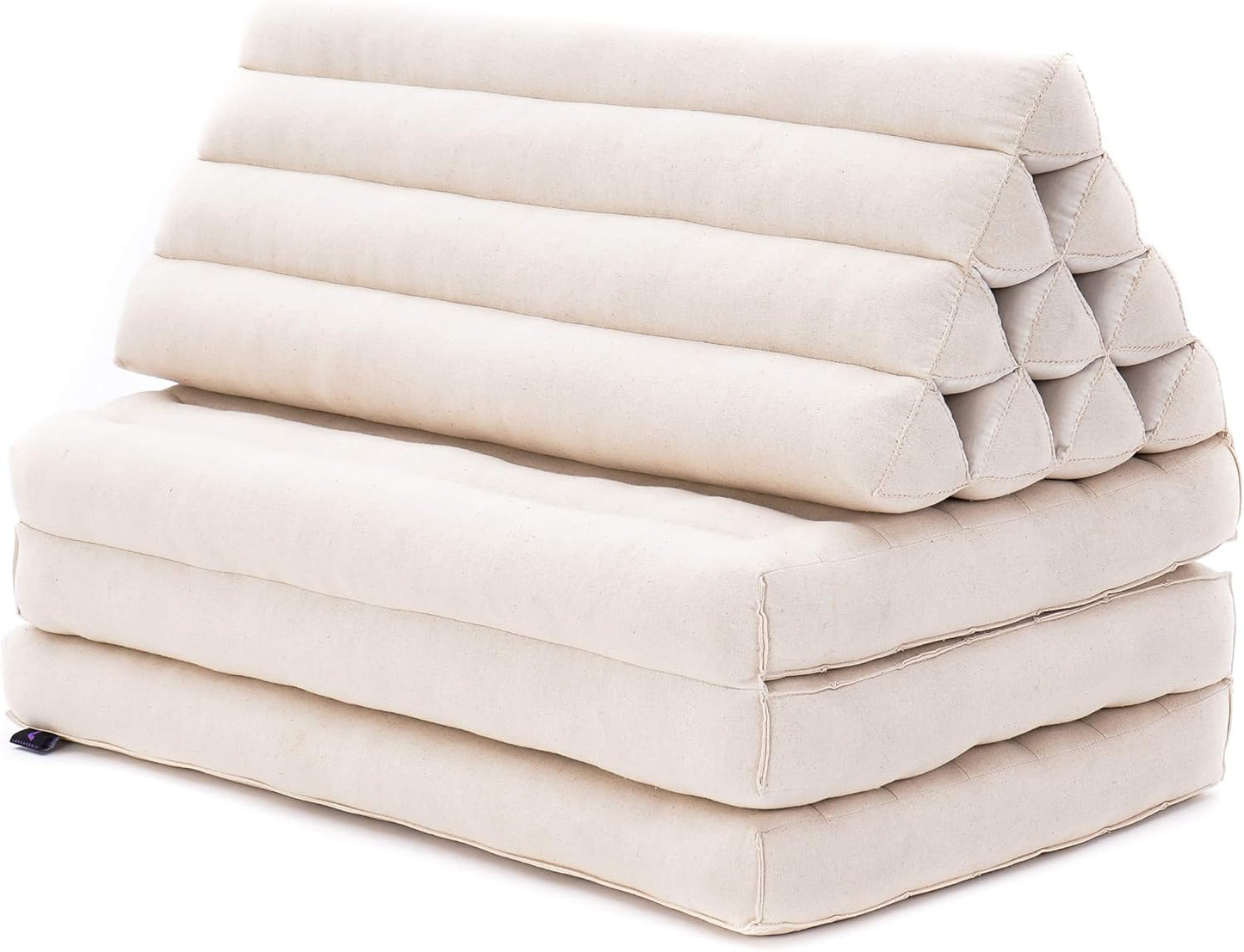 Leewadee 3-Fold Mat XXL with Triangle Cushion – Firm TV Pillow, Foldable Mattress with Cushion Made of Eco-Friendly Kapok, 67 x 31 inches, Ecru