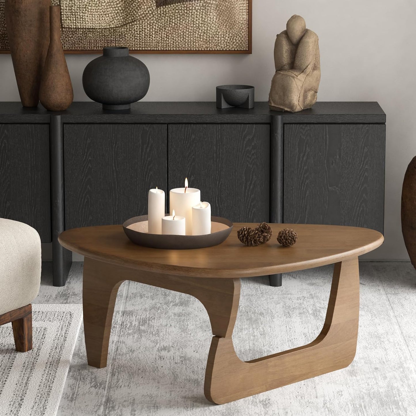 Mid Century Modern Coffee Table, Solid Wood Triangle Coffee Table for Living Room, Modern Tea Table for Home, 35.4x23.6x16.5