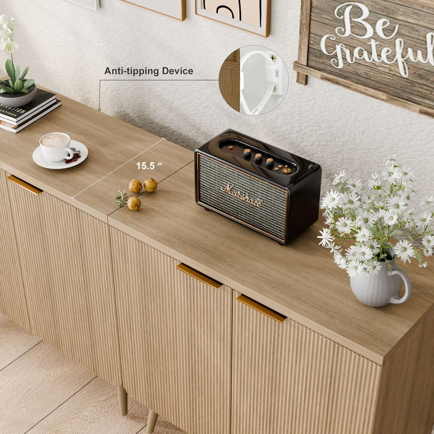 Sideboard Buffet Cabinet with Storage, 2 Doors Wood Entryway Cabinet, Modern Accent Cabinet with Solid Wood Feet & Adjustable Shelves, Multifunctional Console Table for Living Room, Kitchen, Hallway