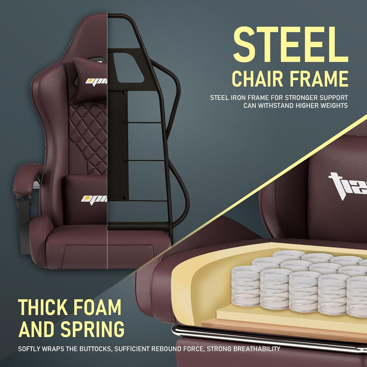 Gaming Chair Office Chair with Footrest, Height Adjustable, Ergonomic Computer Chairs with Pocket Spring Cushion, PU Leather,Video Game Chair 360° Swive,(PU-Brown)