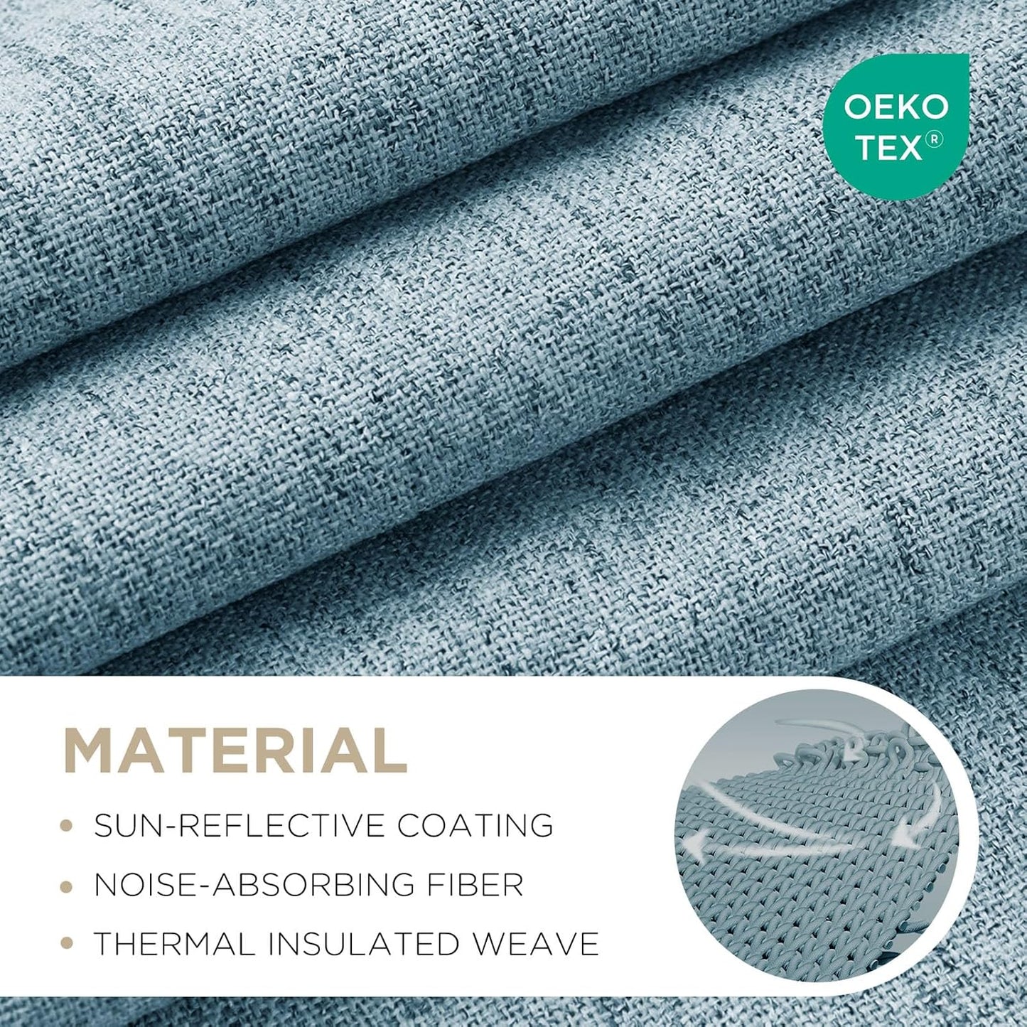 Joydeco 100% Blackout Curtains for Bedroom - Natural Linen Curtains 108" L Long, Thermal Insulated 2 Panels Sky Blue Light Blocking Drapes, Rod Pocket & Back Tabs, Darkening Privacy for Living Room