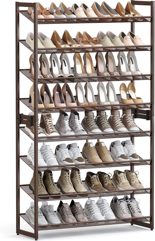 SONGMICS Shoe Rack, 8-Tier Shoe Organizer, Metal Rack for Garage, Set of 2, 4-Tier Stackable Shelf, with Adjustable Flat or Angled Shelves, 32-40 Pairs, Bronze ULMR08A