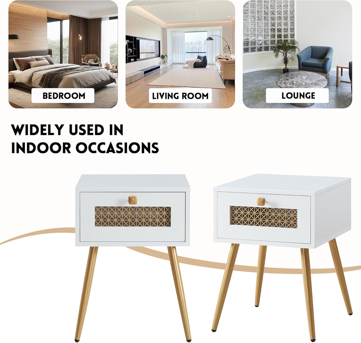 Modern Style Side Table, End Table with Drawer for Living Room, Square Wooden Small Nightstand, White