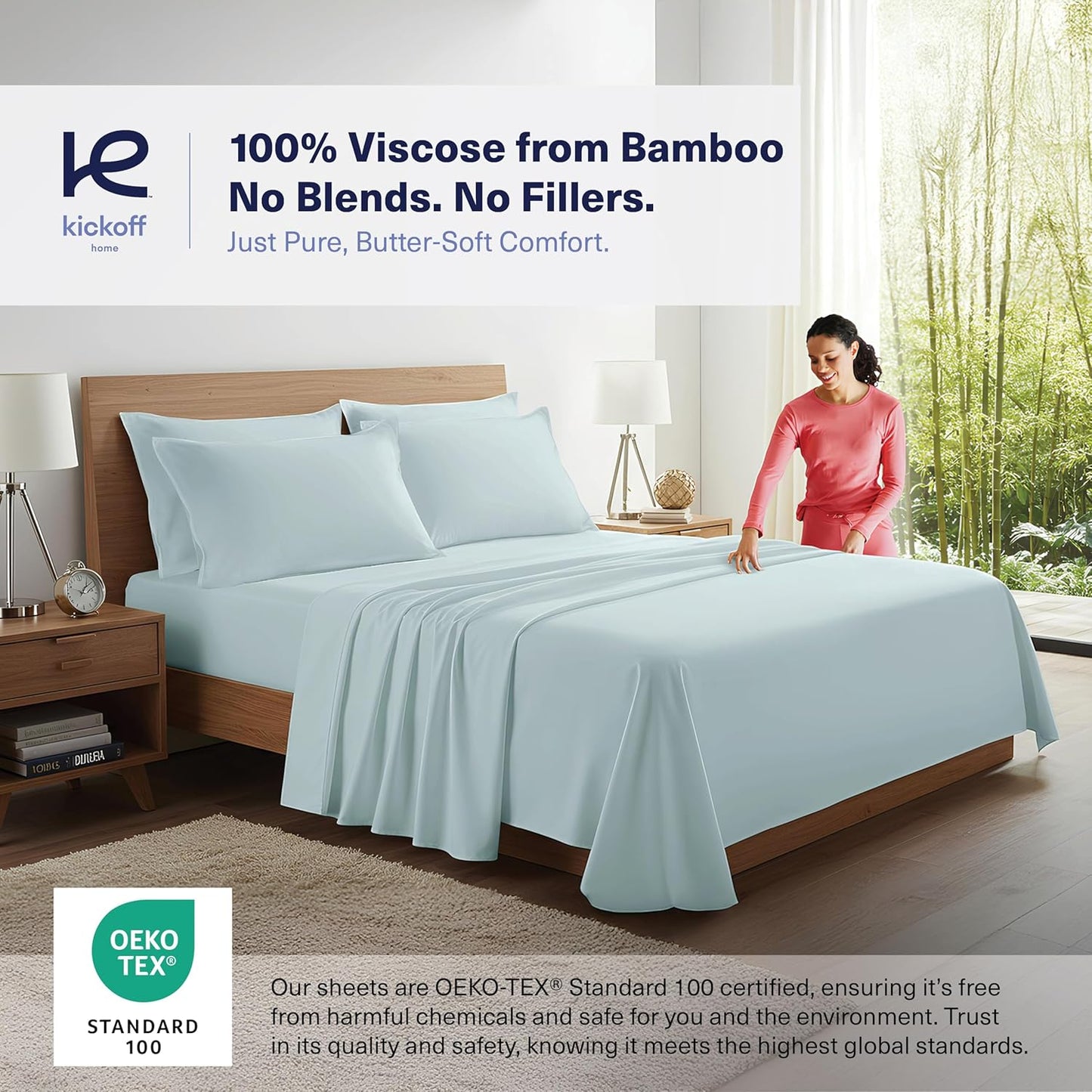 Kickoff Viscose Bamboo Sheets California King Size 4-pc 100% Organic Bamboo Viscose Bed Cooling Sheets Cal King Set Cool Bedding for hot Sleepers Sheet, Flat, Fitted, Pillowcases (Coastal Blue, CK)
