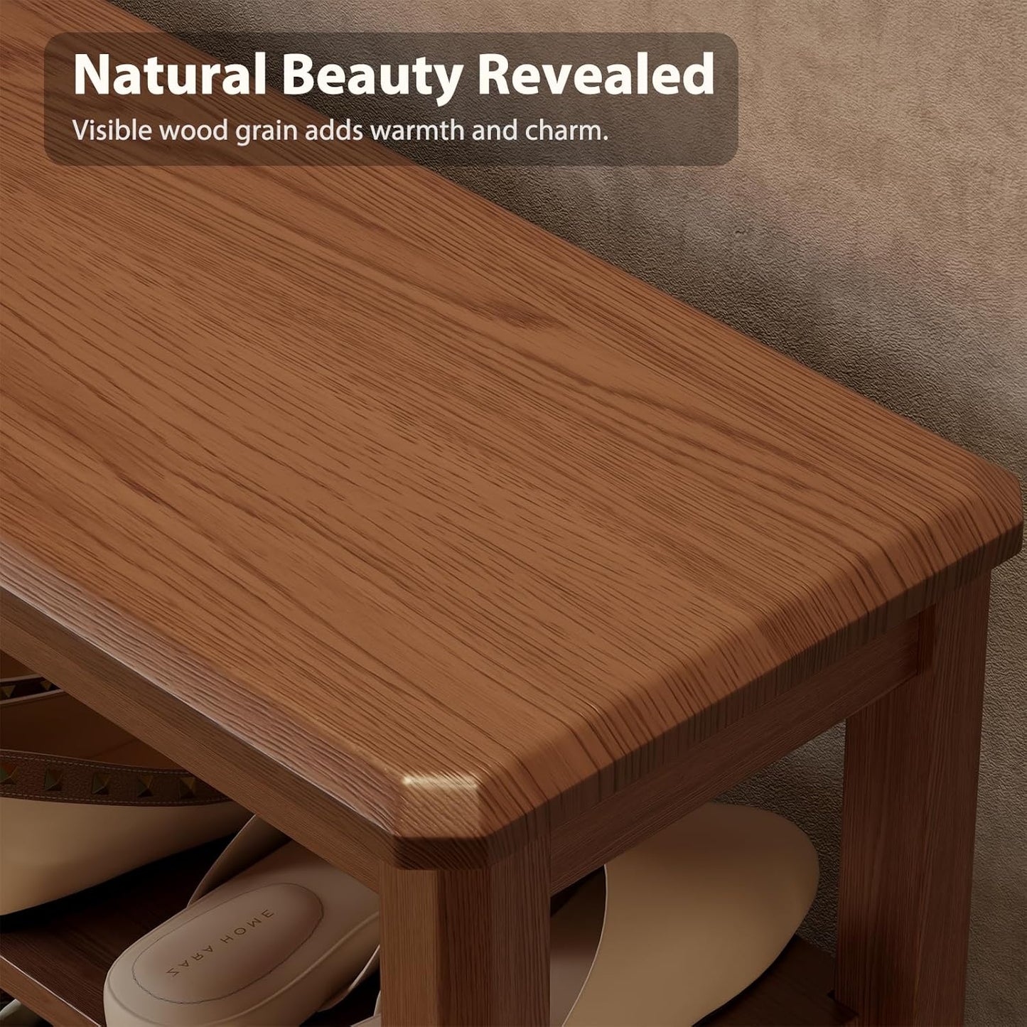 Wood Shoe Rack Bench for Entryway, 2 Tier Shoe Rack for Front Door Entrance, Shoe Bench with Shoe Storage for Entryway, Bedroom, 23.6"