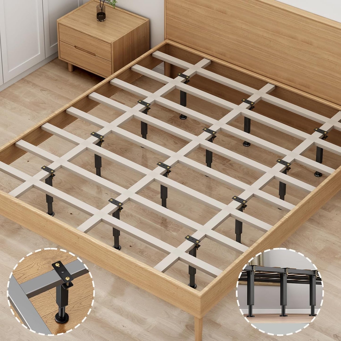 6PCS Adjustable Height Bed Support Legs, 10.2-16.5In, Metal Heavy Furniture Legs with Rubber Non-Slip for Sofa/Cabinet/Couch/Dresser/Table, Furniture Feet Replacement for King Queen Bed Frame Slat