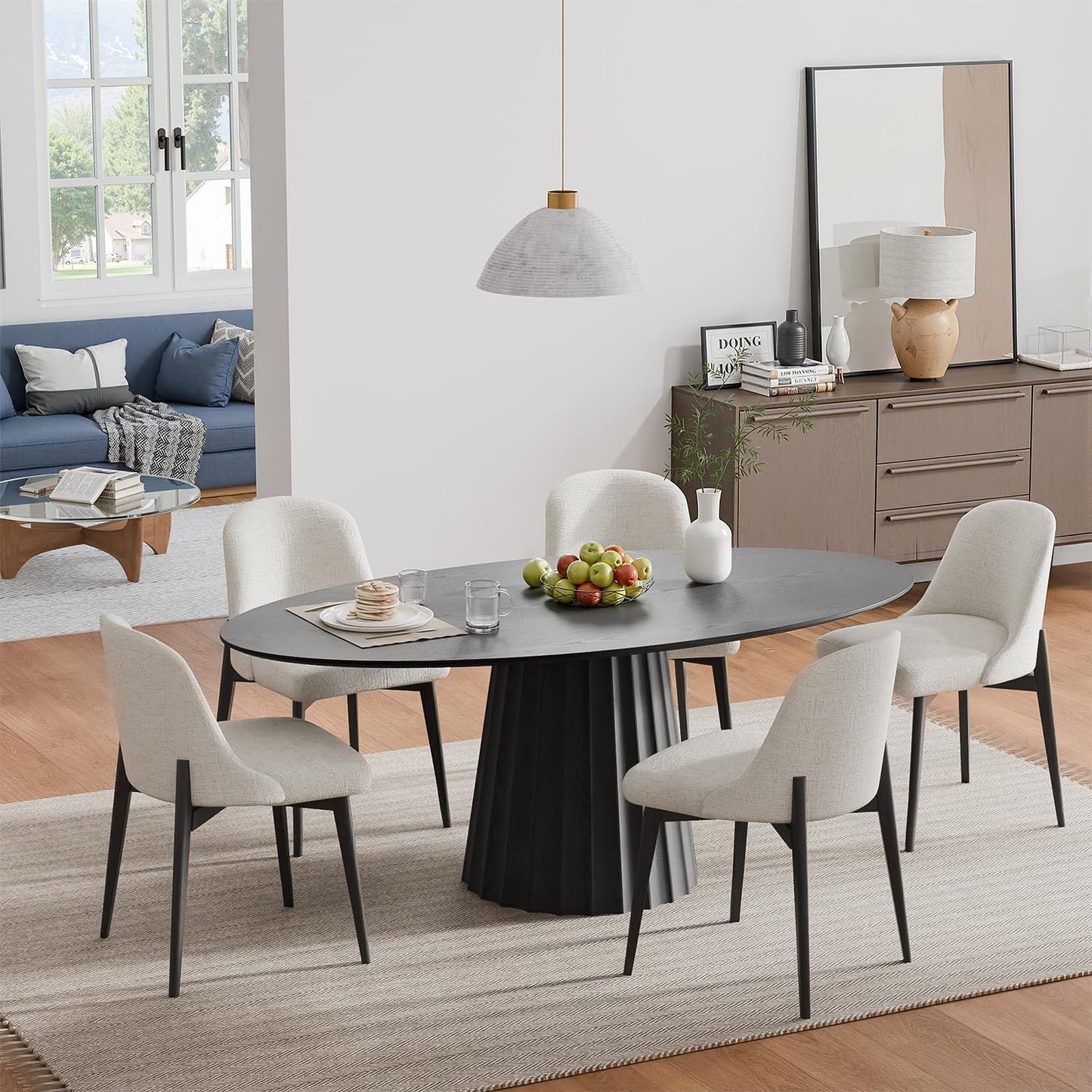 Casaphoria 67" Oval Dining Table, Modern Wood Kitchen Table with Cone Shaped Strip Convex Base for Living Room & Dining Room, Easy Assembly Farmhouse Furniture for 4-6, Black