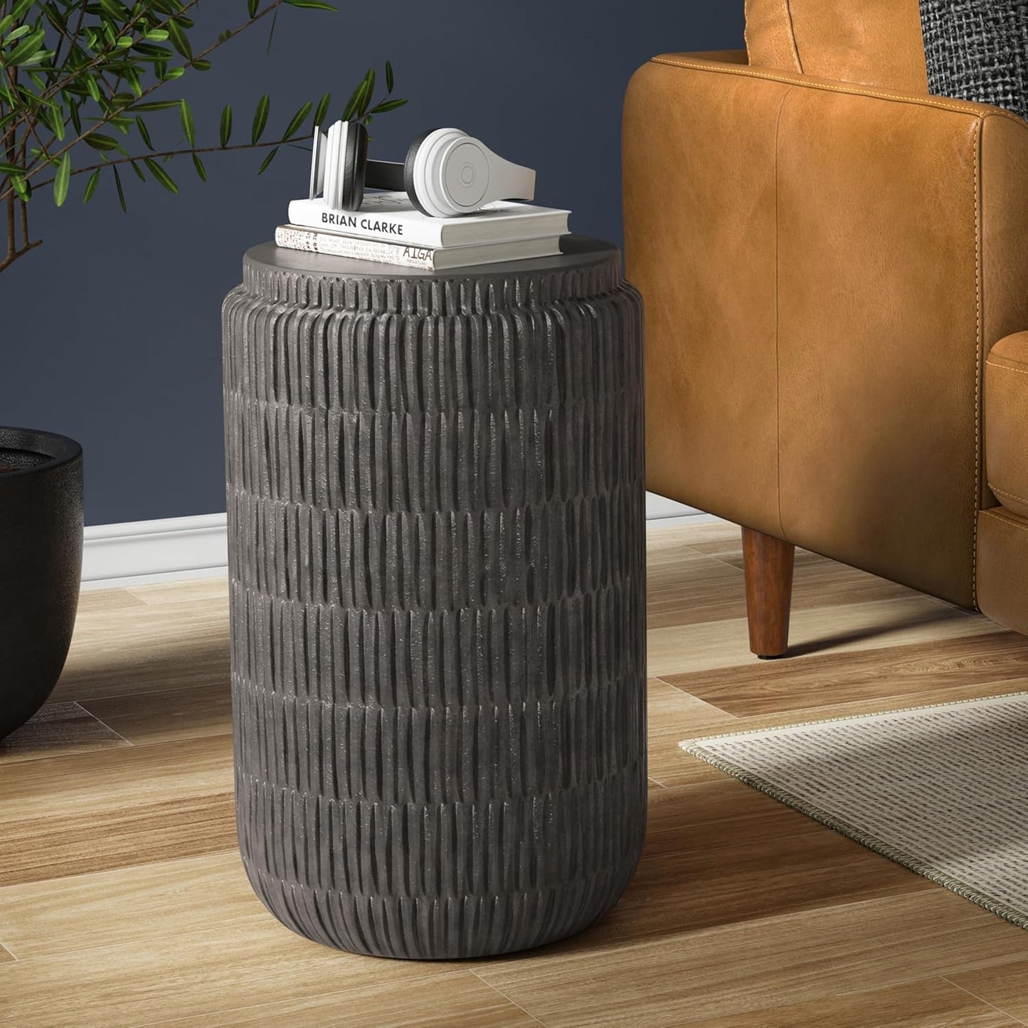 SIMPLIHOME Juno Metal Side Table in Graphite, 14.6 x 14.6 x 21.5 inches, Cast Aluminum Round Top for Living Room, Bedroom, Entryway, Assembled