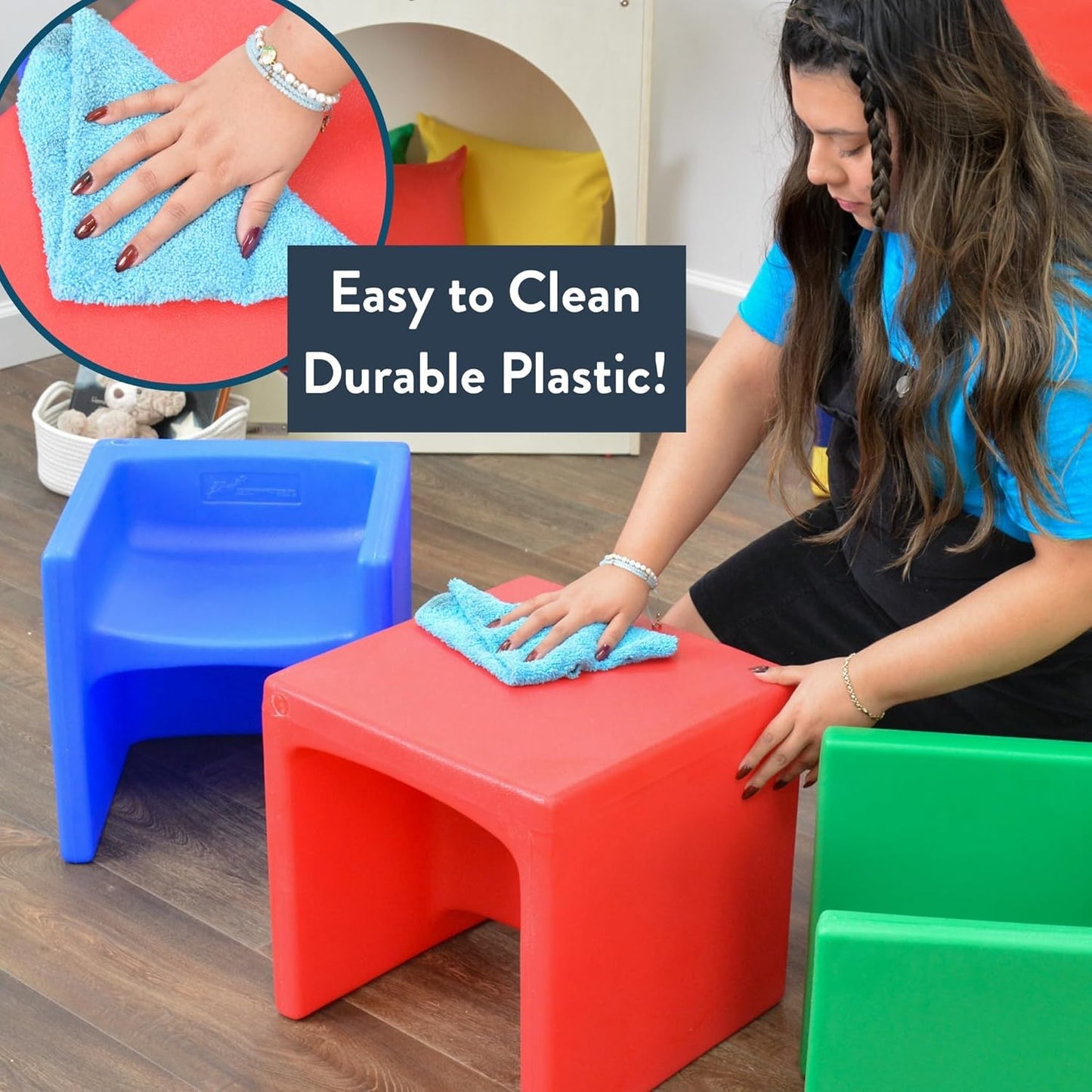 Children's Factory 3-in-1 Cube Chair for Kids, Flexible Seating Classroom Furniture, 4-Pack