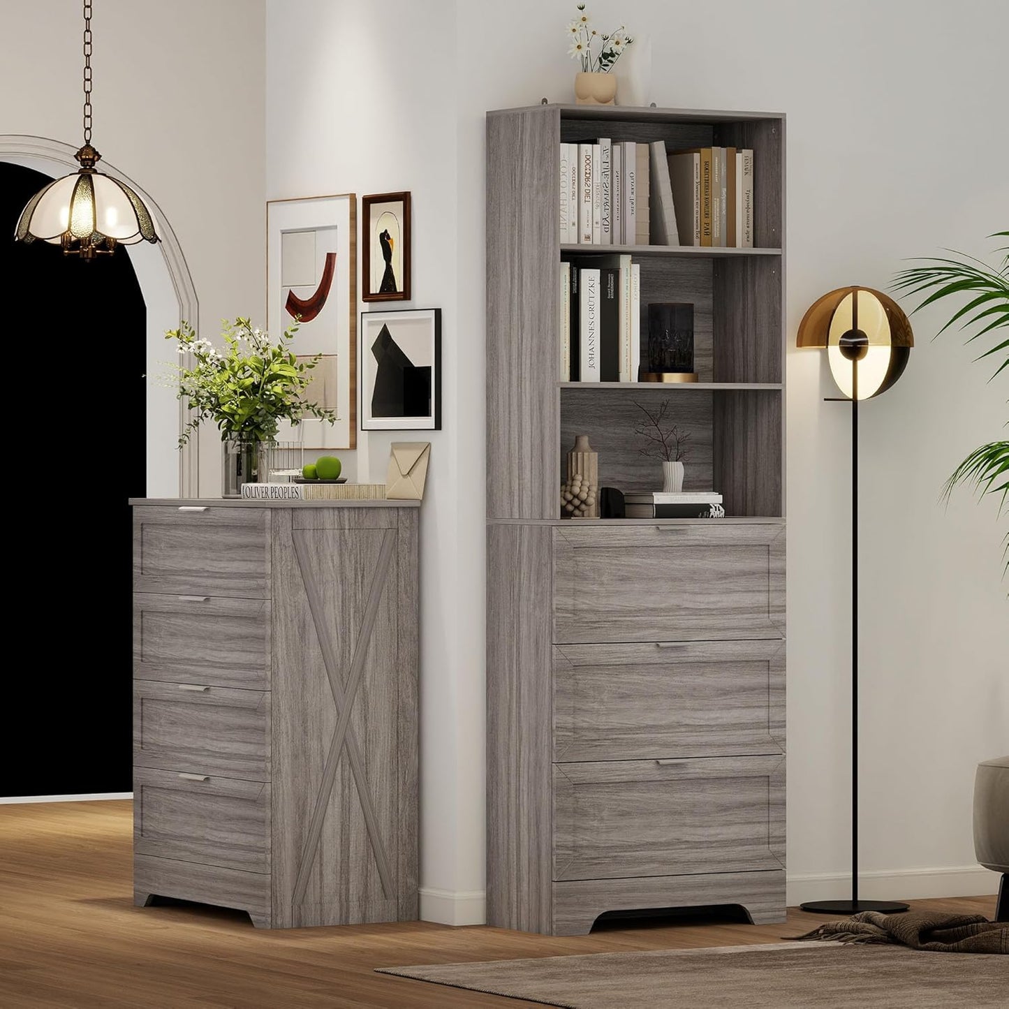 71'' Tall Bookshelf with Drawers,6 Tier Wooden Bookcase Storage Organizer,Freestanding Display Cabinet with Adjustable Shelves for Living Room, Bedroom