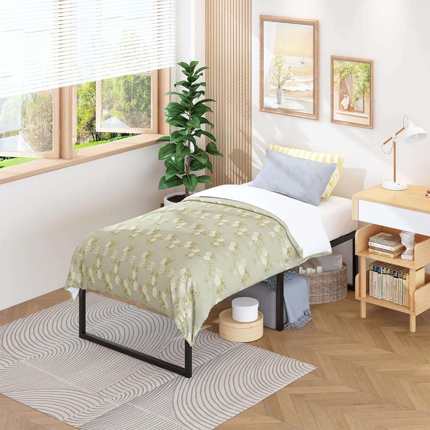 18 Inch Twin Bed Frames Heavy Duty Metal Twin Platform Bed Frame No Box Spring Needed, Noise Free, Easy Assembly, Black