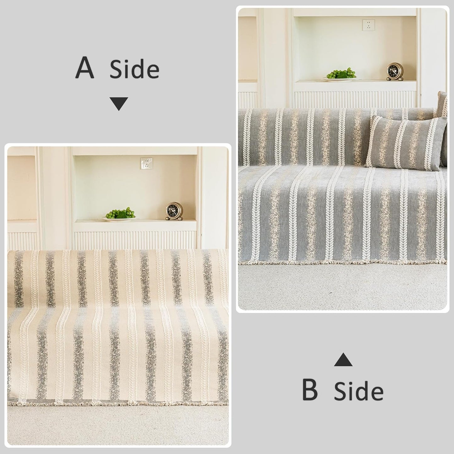 Couch Cover for Dogs Washable Sofa Cover, Sectional Couch Covers, Sofa Covers for 2 Cushion Couch, Non Slip Stripe Sofa Slipcovers Furniture Protector, Couch Protector from Cat Claws, Light,75''x118''