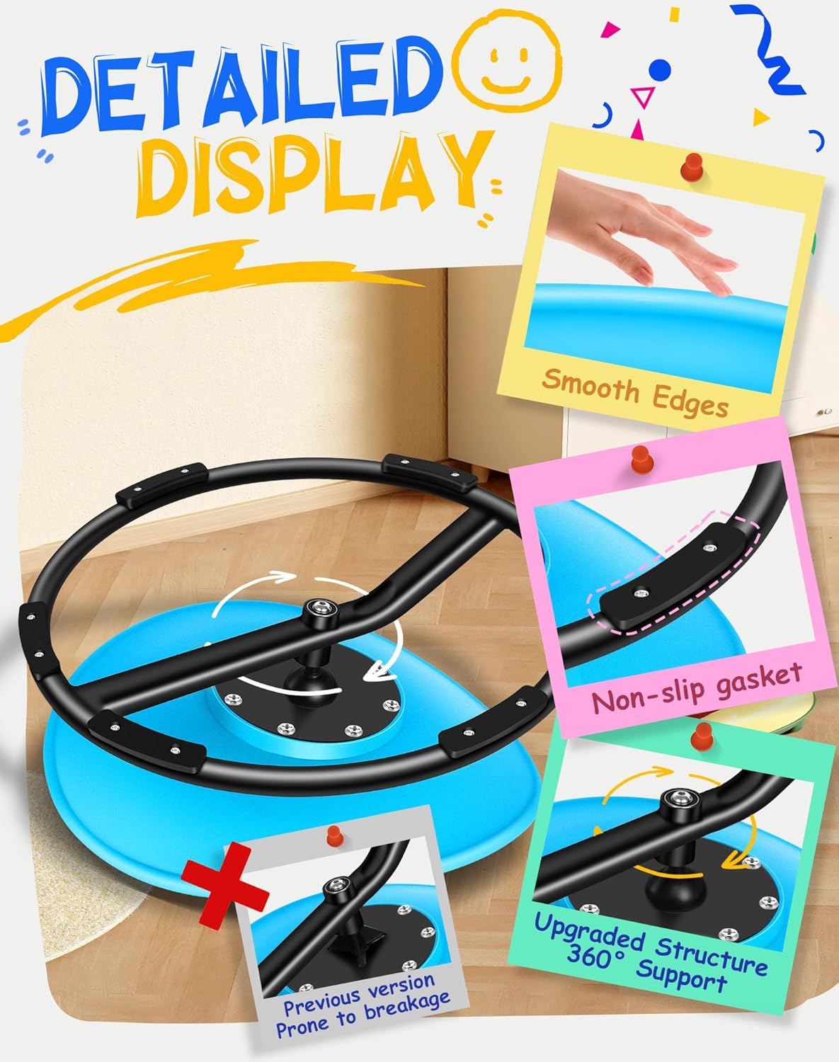 Spinning Chair for Autistic Kids, Sensory Swivel Chair, 220LBS Weight Capacity, Sensory Toy for Children with ADHD/Autism, Training Body Coordination, 3+ Years (Blue)