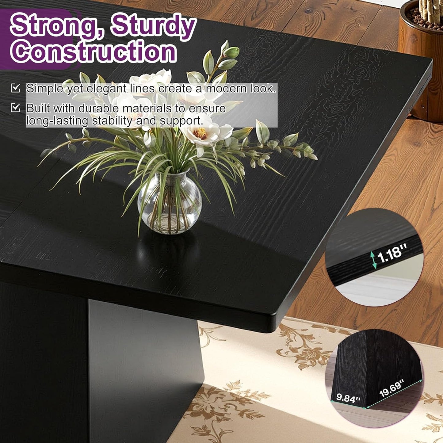 Round Dining Table for 4, 47" Wooden Kitchen Dinner Table Rustic, Farmhouse Table for Dining Room, Living Room, Gery