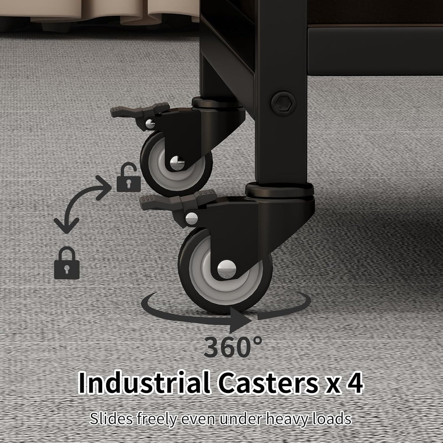 2 Tier Large Printer Stand, 20 x 20 Inches Printer Table with Storage Shelf, Rolling Printer Cart with Wheels for Home Office, Scanner Fax (Black)