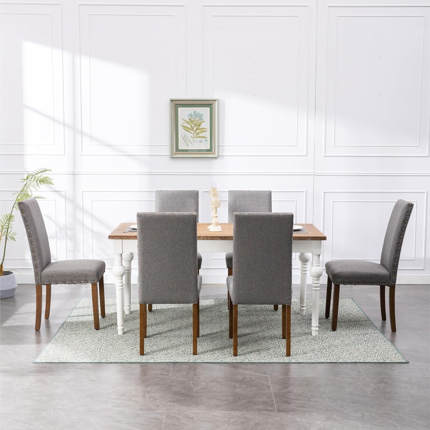 Parsons Kitchen Dining Chair Set Room Modern Upholstered Stylish Fabric High Back with Bronze Nailhead Trim