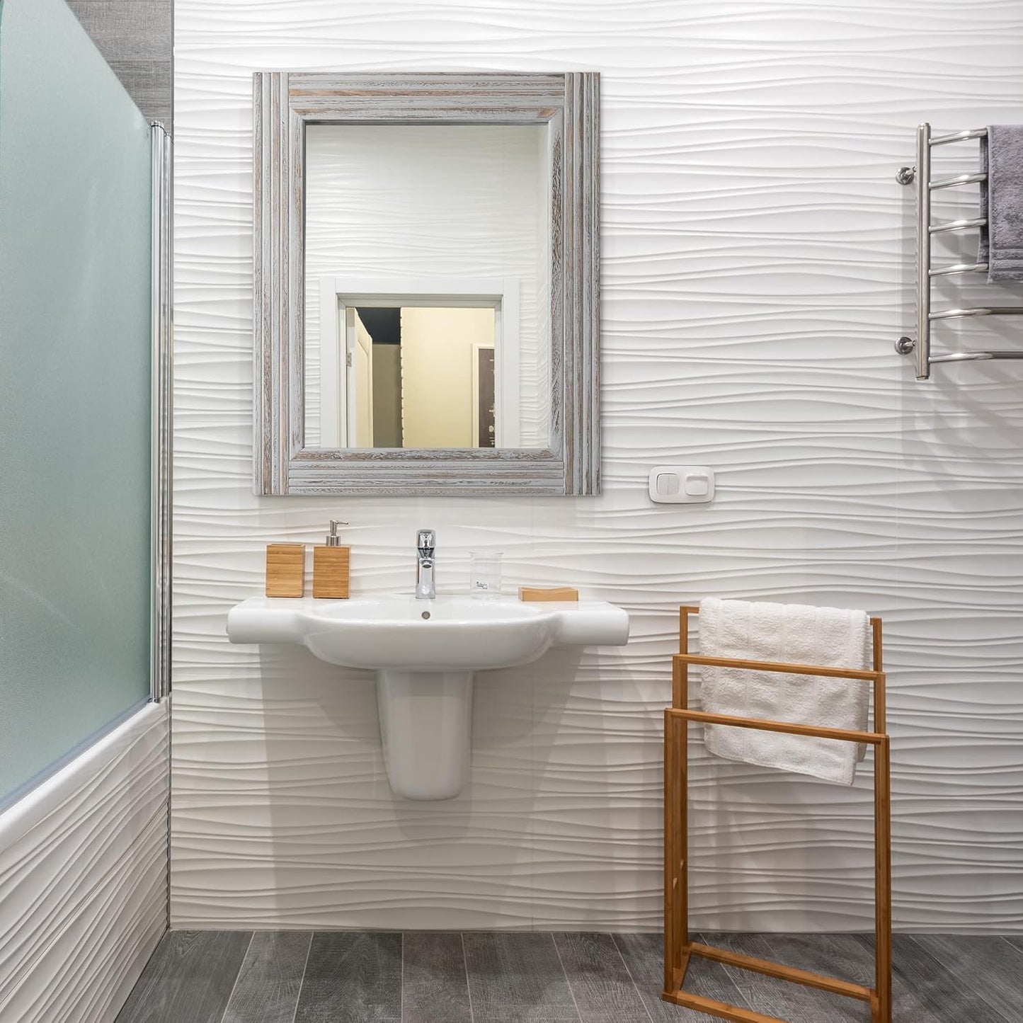 YOSHOOT Hand-Made Wooden Spliced Wall Mirror for Bathroom, Rustic Farmhouse Vanity Mirror, Décor Wall Art, Solid Wood Frame, Vertical or Horizontal Hanging