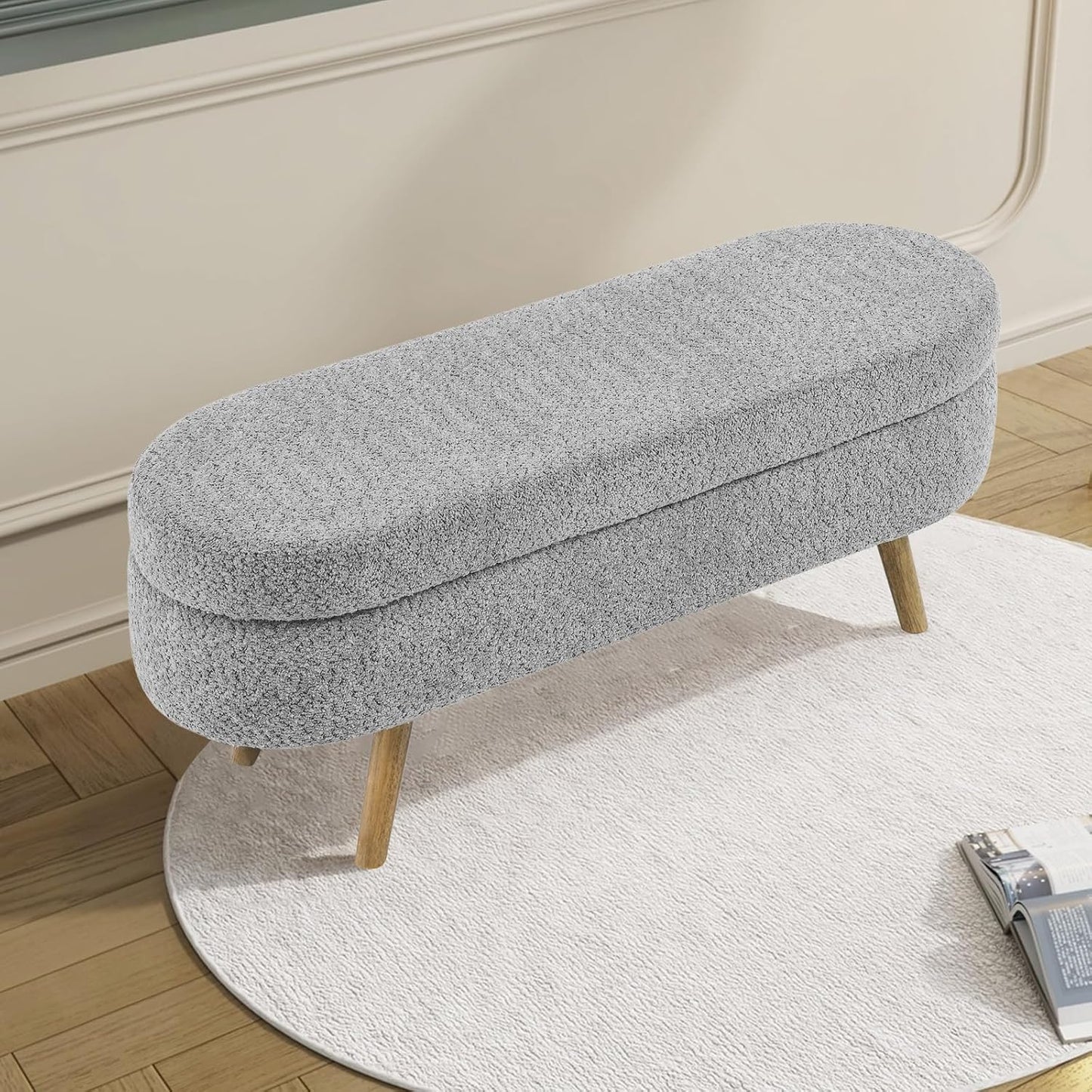 NicBex Ottoman Bench with Storage for Bedroom, 43.5" Upholstered End of Bed Bench with Rubber Wood Legs, Linen Storage Bench for Living Room or Entryway,