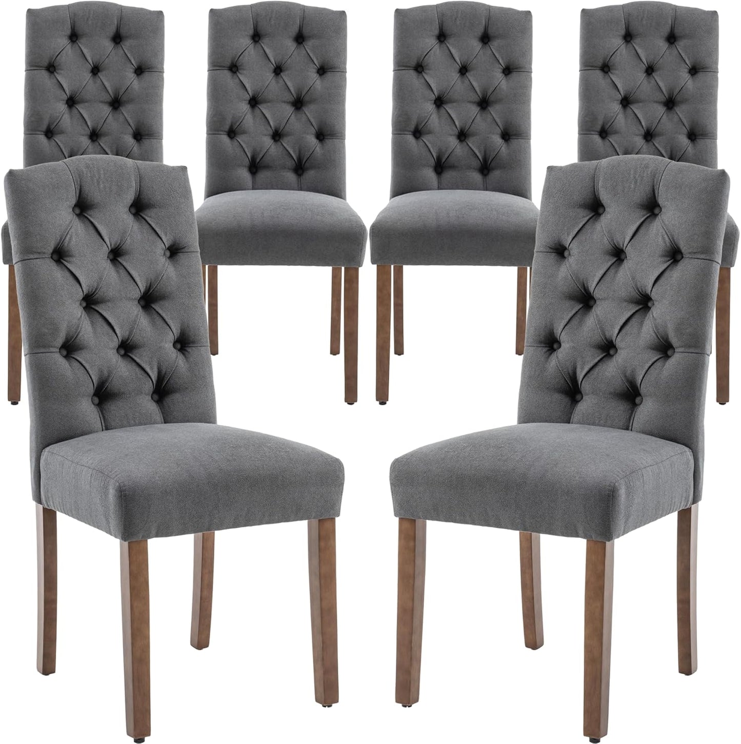 Tufted Upholstered Parsons Dining Chair Set Fabric Diner Accent Stylish Modern Kitchen Living Room with Button Sturdy Solid Wood Legs