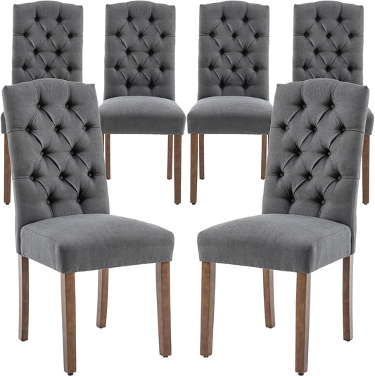 Tufted Upholstered Parsons Dining Chair Set Fabric Diner Accent Stylish Modern Kitchen Living Room with Button Sturdy Solid Wood Legs