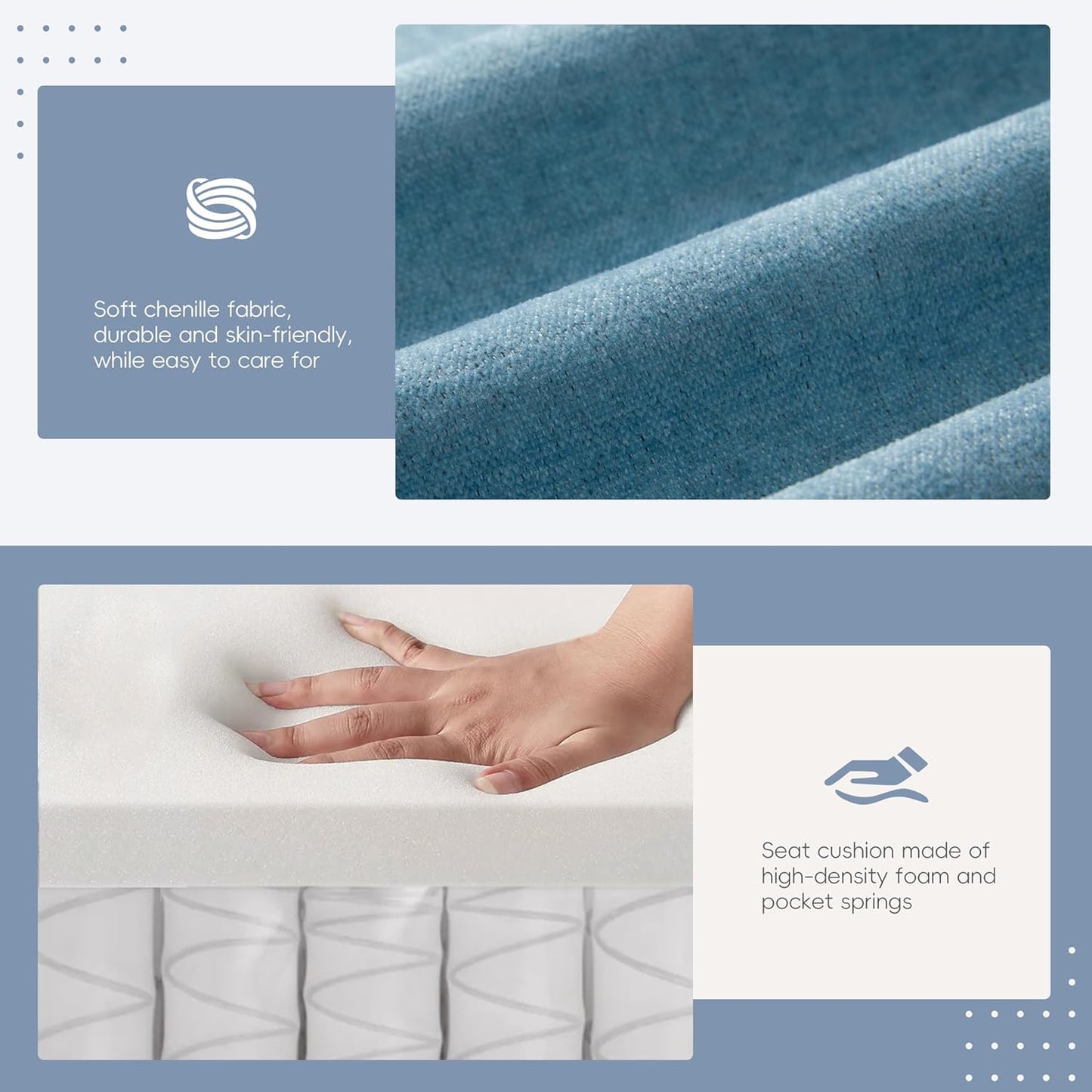 Mreax L-Shape Sectional Sofa with Movable Storage Ottoman and Multifunctional Armrest, 4 Seater Oversized Chenille Upholstered Cloud Couch for Living Room, Apartment, Unique Tufted Design, Light Blue