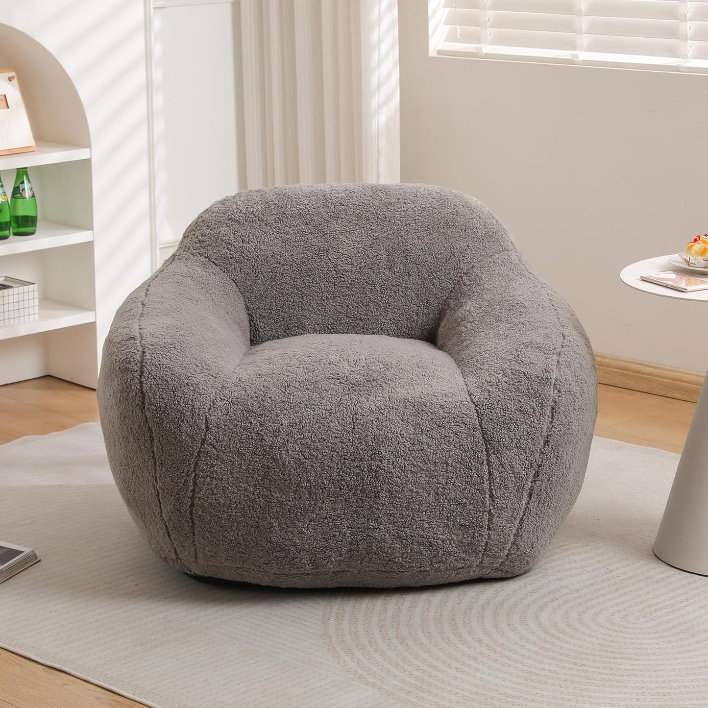 Furniliving Bean Bag Chair, Oversized Bean Bag Couch for Adults Comfy Bean Bag Sofa with Back Support, Giant Bean Bag Chair Stuffed Floor Sofa for Living Room Bedroom Dorm Office, Teddy, Light Grey