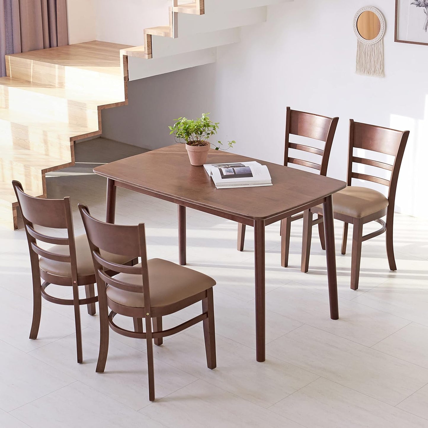 Livinia Aslan 47" Malaysian Oak Rectangular Wooden Dining Table/Solid Wood Kitchen Desk (Walnut)