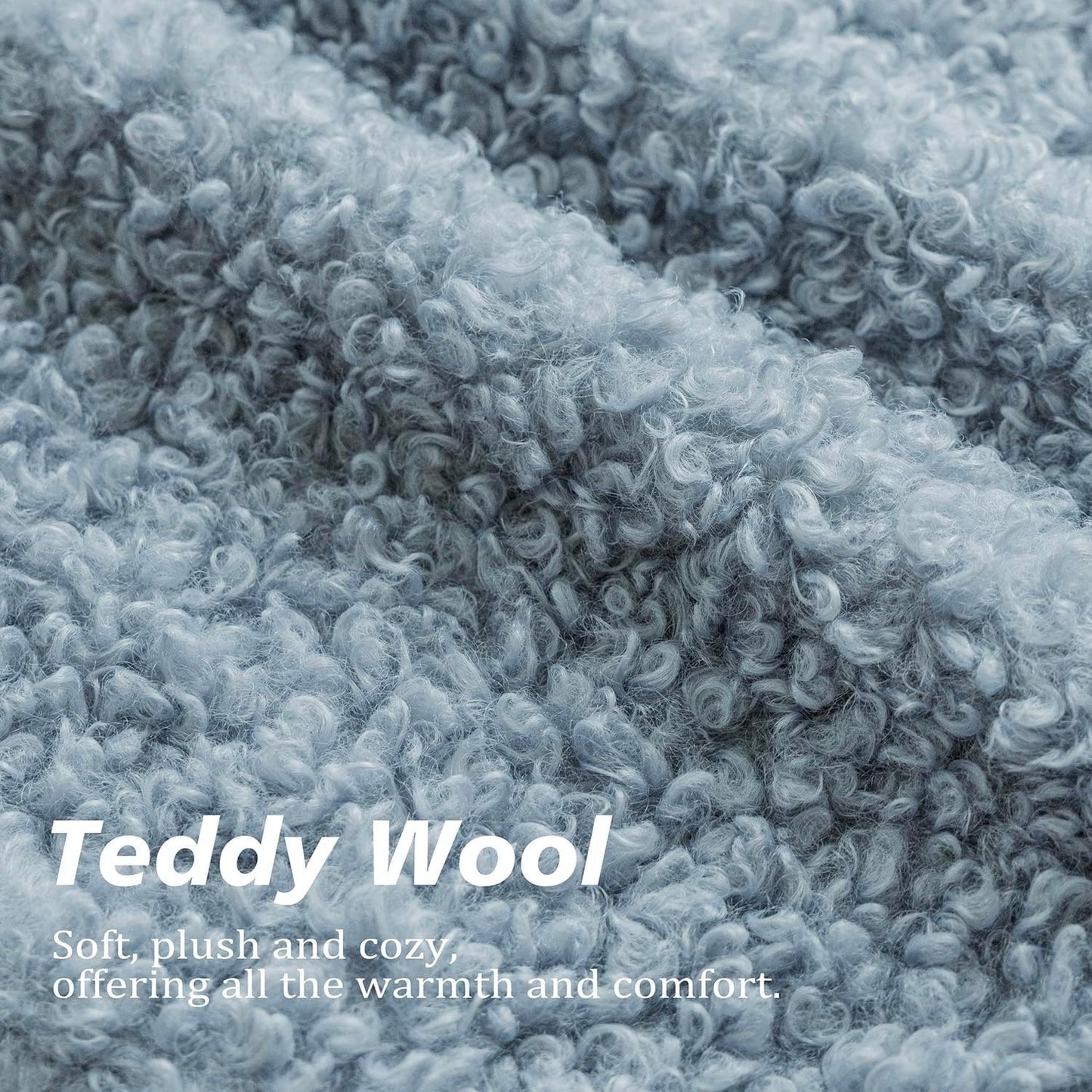 Foindtower Set of 2 Curly Teddy Wool Pillow Covers Decorative Boucle Textured Lumbar Throw Pillow Faux Fur Sherpa Pillowcases Sheepskin Fuzzy Cushion Case for Sofa Bedroom Car 12"x20" Misty Blue