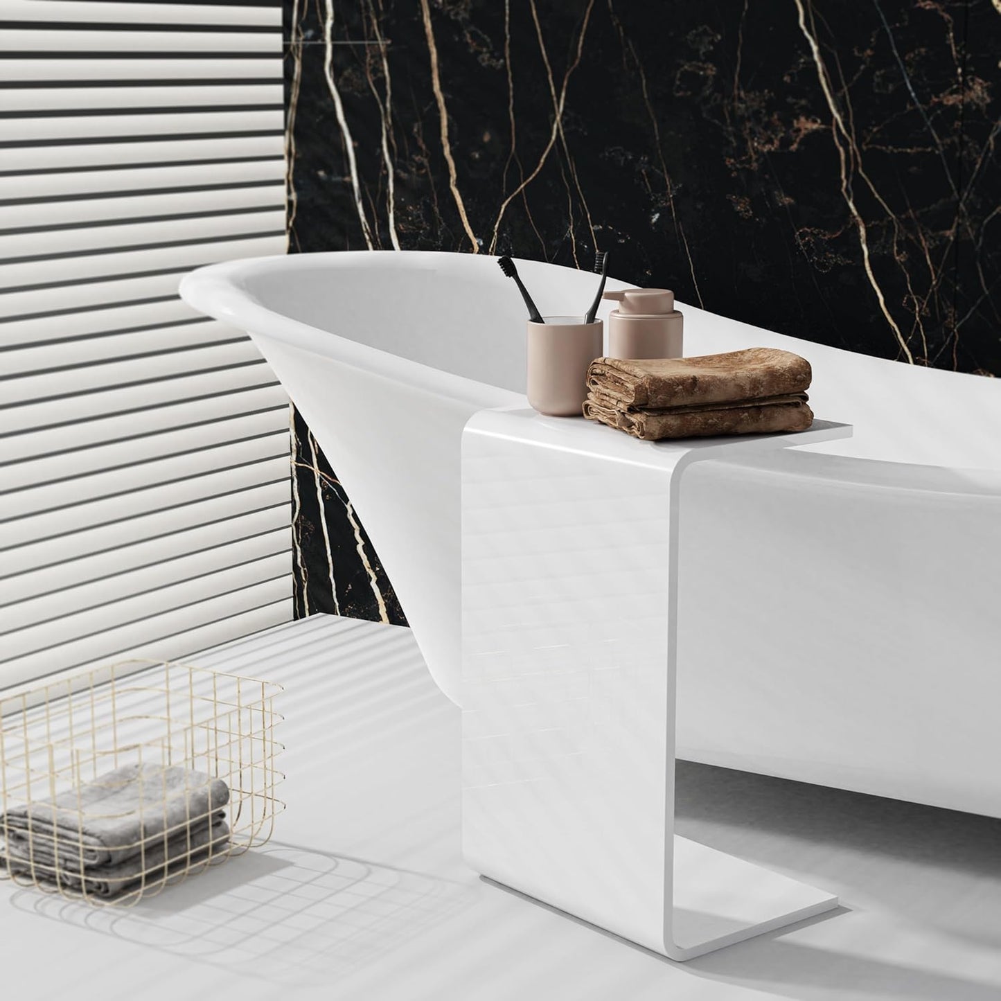 Acrylic Coffee Table for Small Couch, Premium Coffee Tables for Living Room, Modern Waterfall White End Table with Round Edges, Bedroom, Bathroom, Office (24"x15"x12")