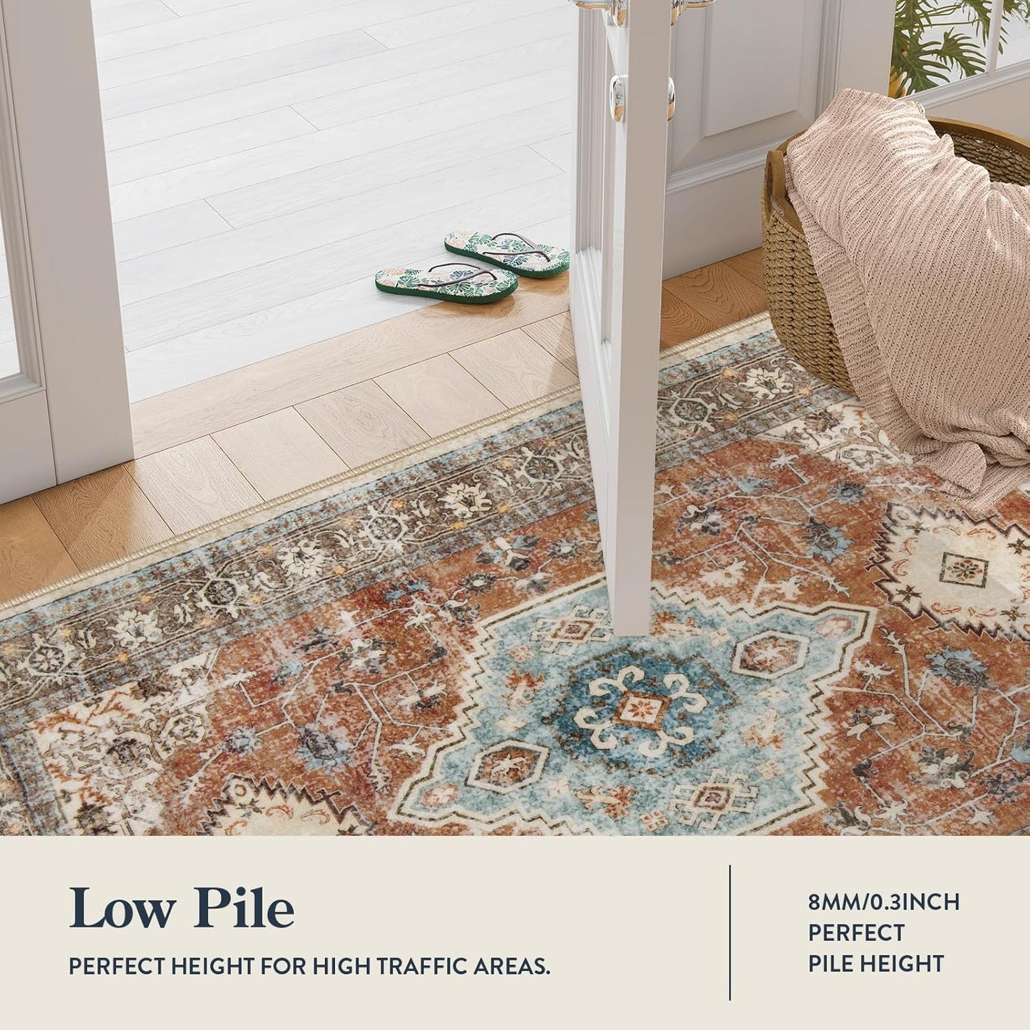 Lahome Oriental Hallway Runner Rug, 2.5x8 Kitchen Runner Non Slip Ultra-Thin, Soft Washable Hallway Rug Non Shedding Long Carpet for Entryway ‎Laundry Room Bathroom, Orange/Multi