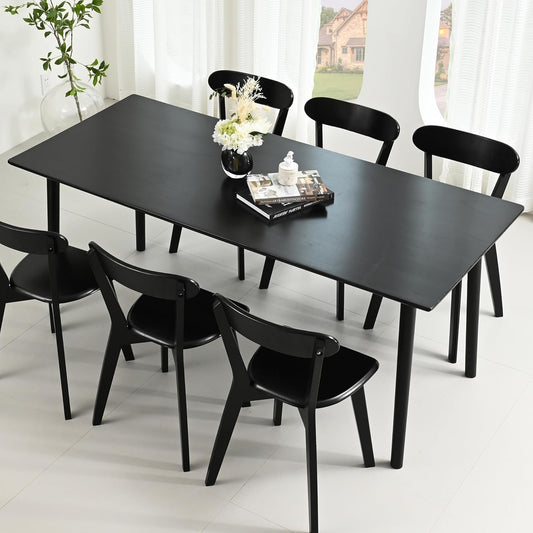 DELAVIN 70.8" Large Solid Wood Dining Table for 6-8 People, Mid Century Modern Rectangular Oak Kitchen Table, Farmhouse Dining Room Table, Easy Assembly, Black