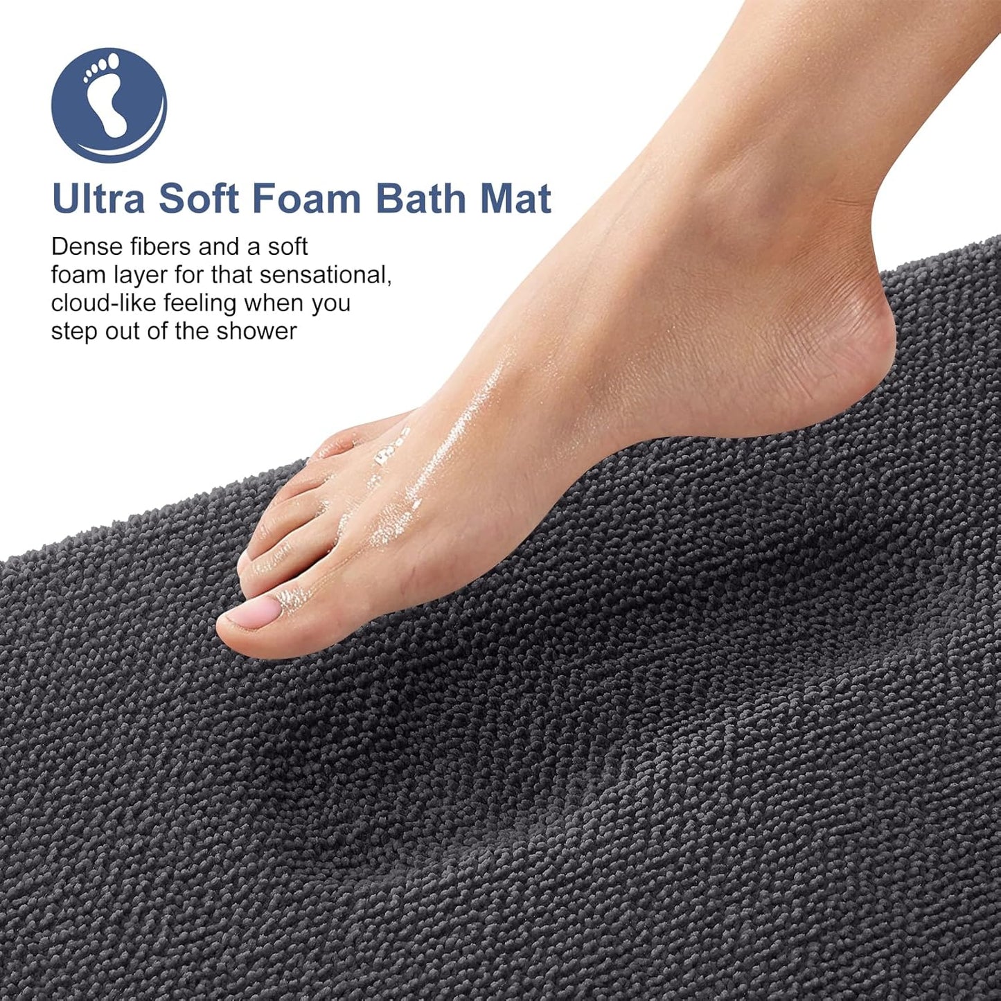 OLANLY Thick Memory Foam Bath Mat Rug 36x24, Extra Soft Absorbent Bathroom Rug, Quick Dry Bath Mats, Non-Slip, Machine Washable Carpet for Bathroom, Tub and Shower, Home Decor Accessories, Dark Grey