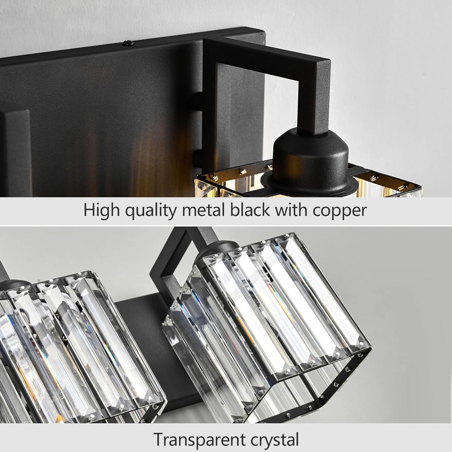 Modern Crystal Bathroom Vanity Light 6-Lights Black Modern Crystal Wall Lamp Bathroom Modern Crystal Vanity Lighting