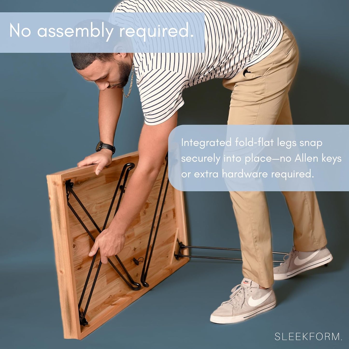 Sleekform Wood Folding Table - Portable Folding Desk - No Assembly Easy Fold Desks for Small Spaces - Space Saving Collapsible Computer Tables for Work, Writing, Crafts