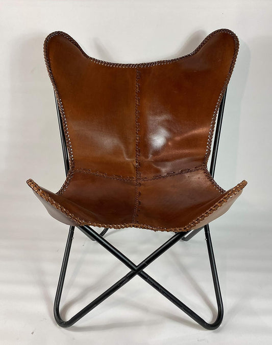 Brown Saddle Butterfly Modern Chair - Genuine Leather