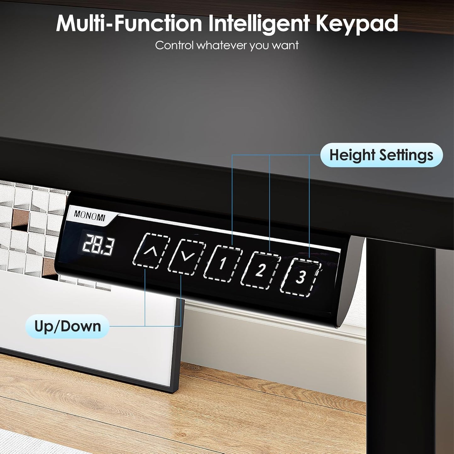 Monomi Electric Height Adjustable Standing Desk, 48x24 Inches, Ergonomic Home Office Sit/Stand Up Desk (Black Steel Frame/Black Top)