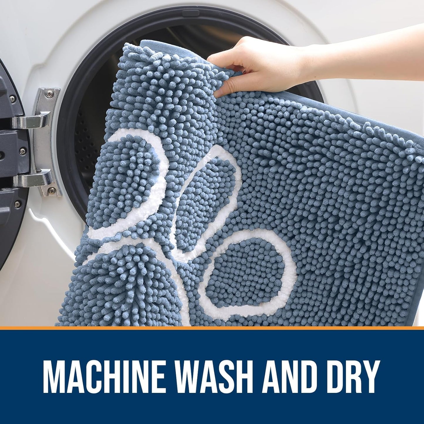 OLANLY Door Mat for Muddy Dog Paws 36x24, Absorbent Chenille Doormat with Paw Print Design, Non-Slip Washable Doormat for Indoor Entryway, Quick-Dry Pet Bed Mats for Dirty Dogs, Airy Blue and White