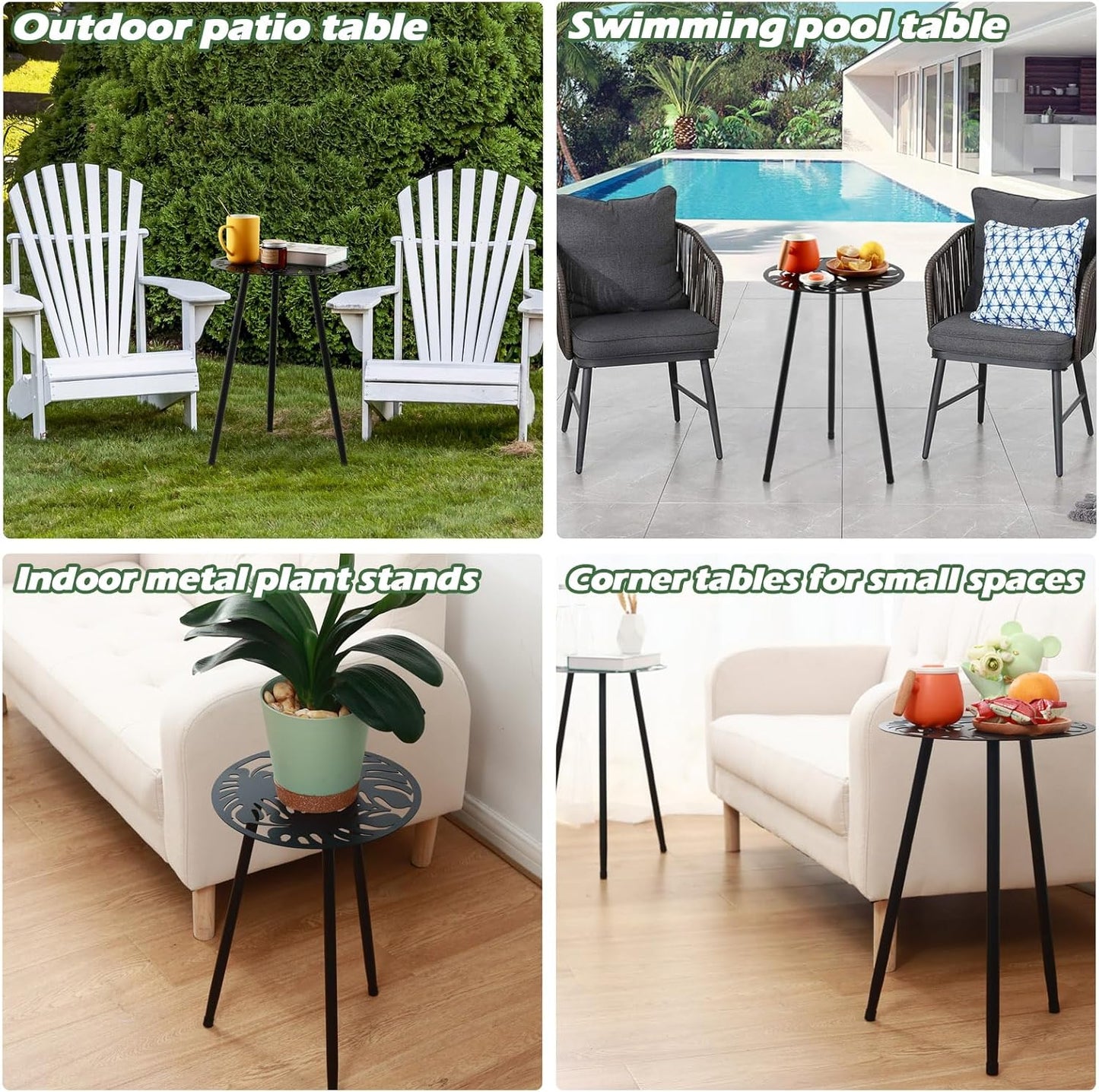 2 Packs Metal Outdoor Side Tables Small Outside End Table for Patio Round Accent Garden Corner Table for Small Spaces, Balcony, Porch Plant Stand Indoor