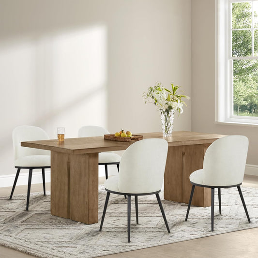 Dining Chairs Set of 6, Fabric Upholstered Dining Room Chairs with Ergonomic Backrest & Metal Legs, Modern Kitchen Side Chairs for Home, Restaurant, and Café, Ivory, 2 Boxs