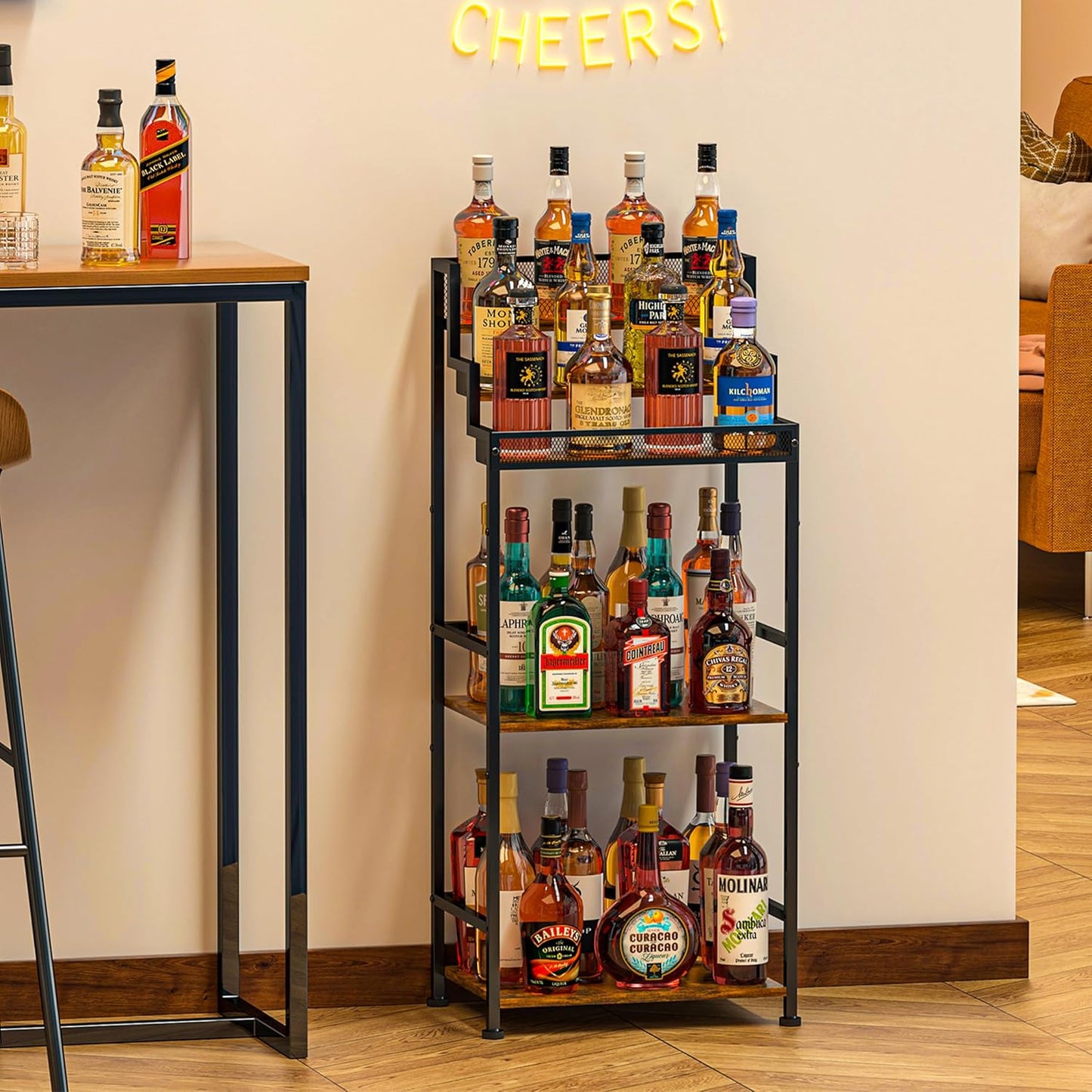 Trapezoidal Liquor Cabinet Bar for Home, Stepped Wine Rack Freestanding Floor, Corner Syrup & Whiskey Stand, Large-Capacity Alcohol Bottle Storage Display Shelf Living Room, Patent Pending