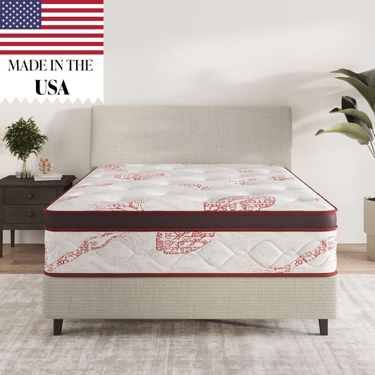 Ottomanson King 13" Luxury I Eurotop Mattress, Medium-Firm Memory Foam Comfort - Made in USA - Premium Quilted Cover Mattress - Fiberglass-Free - Bed in a Box