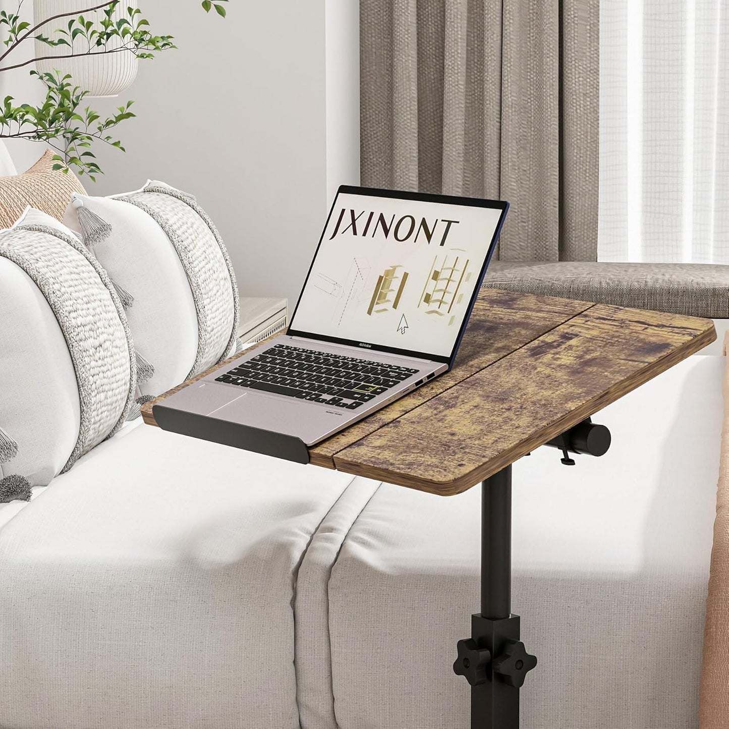 Overbed Table Bedside Desk Hospital Bed Table Mobile Rolling Laptop Stand Tilting Medical with Wheels Adjustable Height (Yellow)