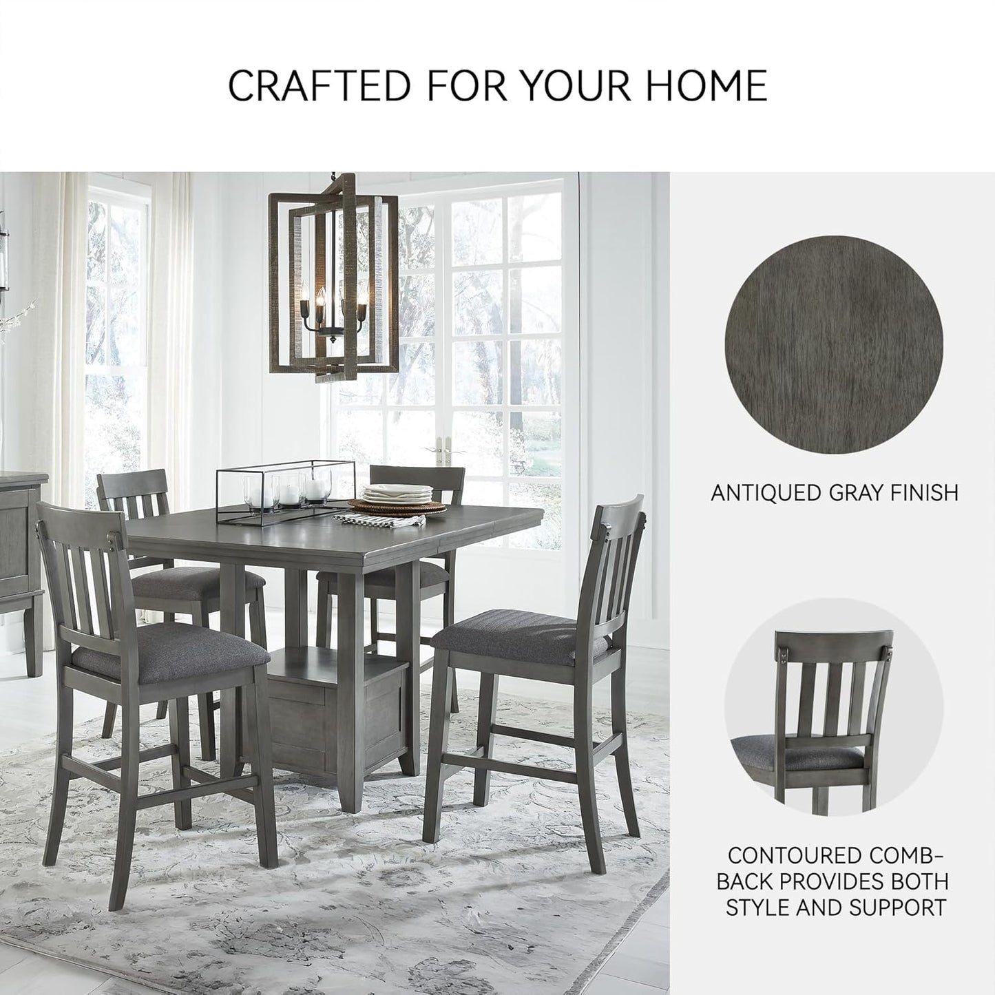 Signature Design by Ashley Hallanden Modern Farmhouse 25.75" Counter Height Upholstered Barstool, Set of 2, Dark Gray