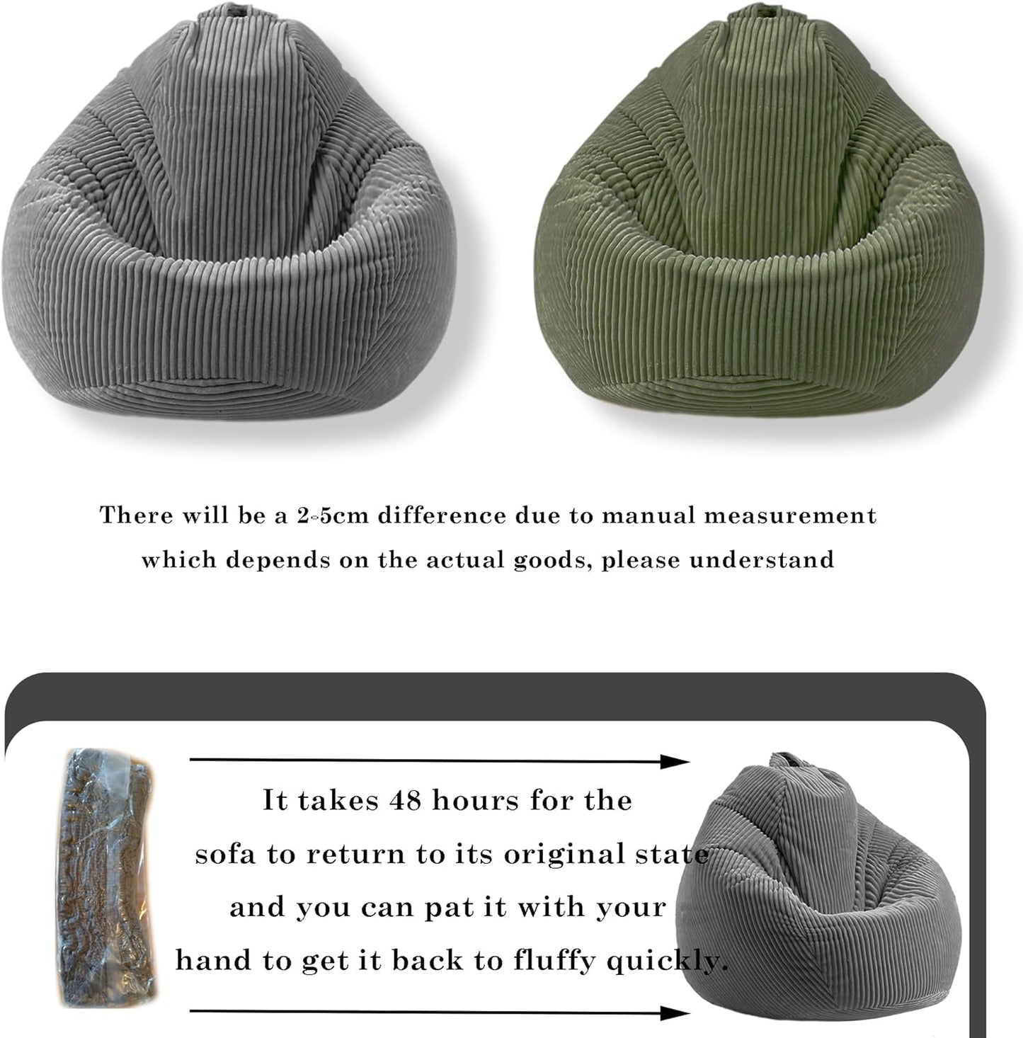 LPMOERA Bean Bag Chairs for Kids/Teen with Memory Foam Filling Bean Bag Sofa with Soft Corduroy Fabric BeanBag Chair for Living Room Bedroom College Dorm Reading Chair Dark Gray