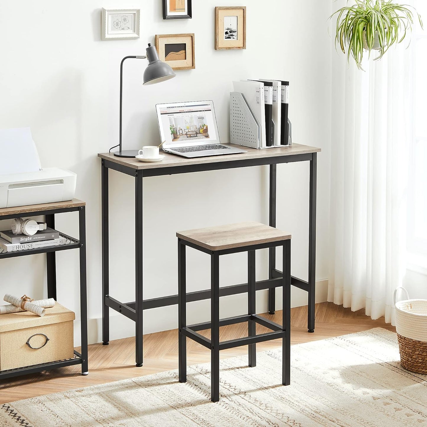 VASAGLE Bar Stools, Set of 2 Bar Chairs, Kitchen Breakfast Bar Stools with Footrest, Industrial in Living Room, Party Room, Greige and Black ULBC065B02