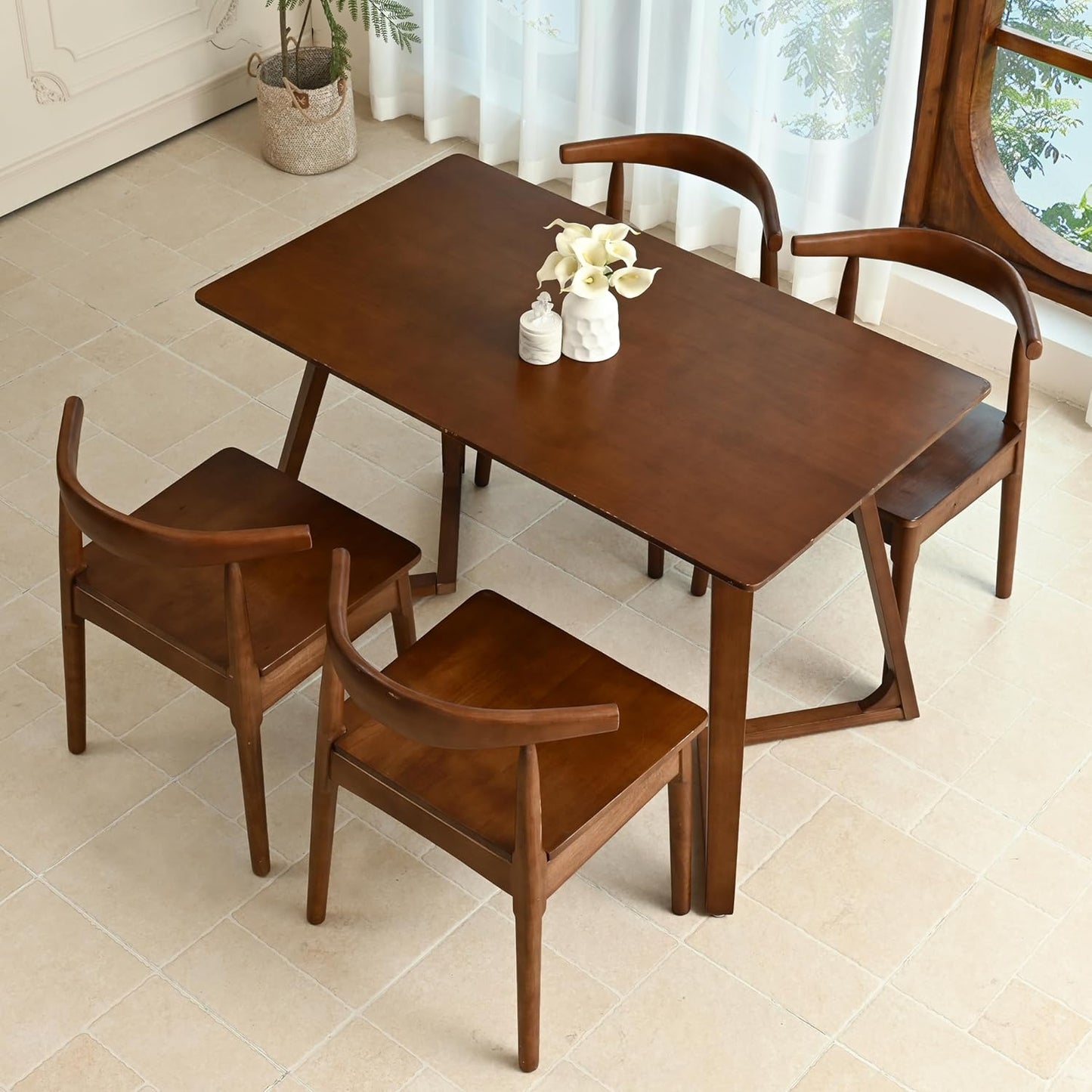 DELAVIN Solid Wood Dining Chairs Set of 4,Kitchen Chairs with Solid Oak Wood Legs, Farmhouse Style High Ladder Back Dining Room Chairs,Walnut