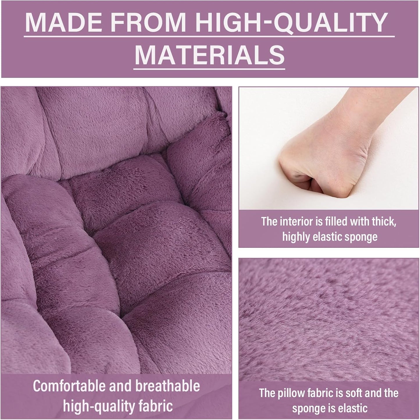 Lazy Chair with Ottoman, Comfy Reading Lounge Chair with Footstool & Throw Pillow Modern with Armrests & Side Pocket for Living Room, Bedroom, Dorm Room, Plush Purple