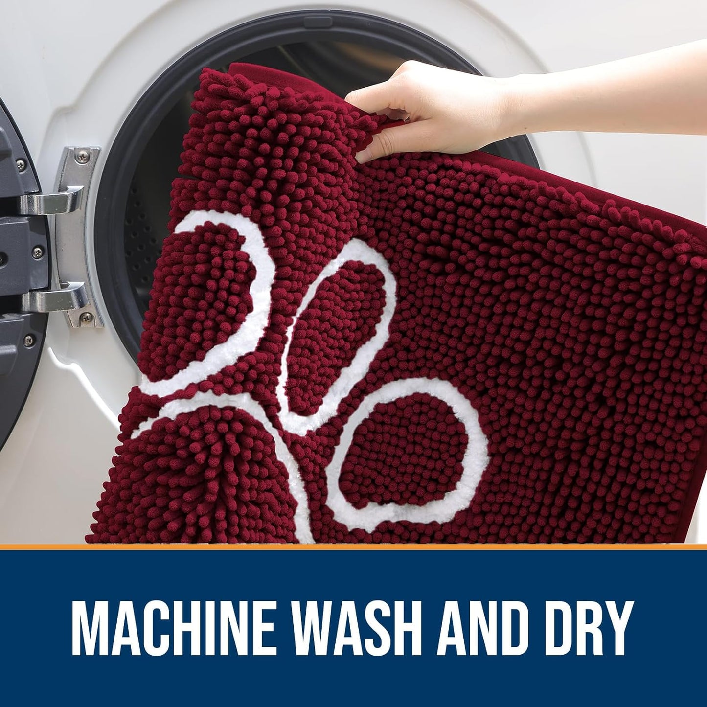 OLANLY Door Mat for Muddy Dog Paws 59x35, Ultra Absorbent Chenille Mud Doormat with Paw Print Design, Non-Slip Washable Doormat for Indoor Entryway, Quick-Dry Pet Bed Mats for Dirty Dogs, Burgundy